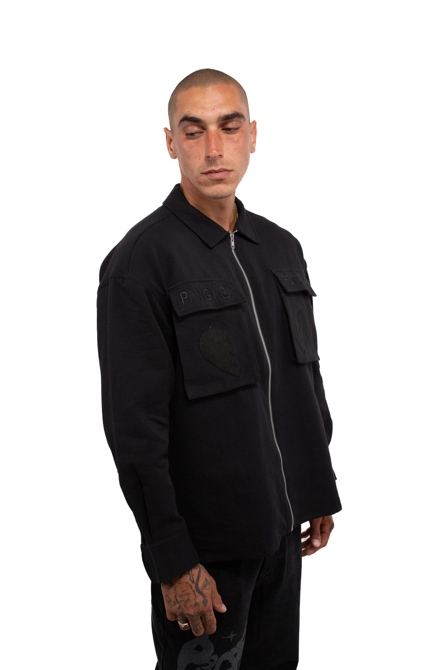 Zip Up Dress Shirt - Black